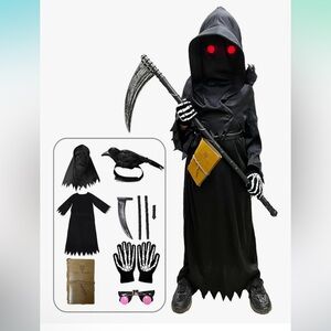 Kids Grim Reaper Costume with light up eye glasses 5-7